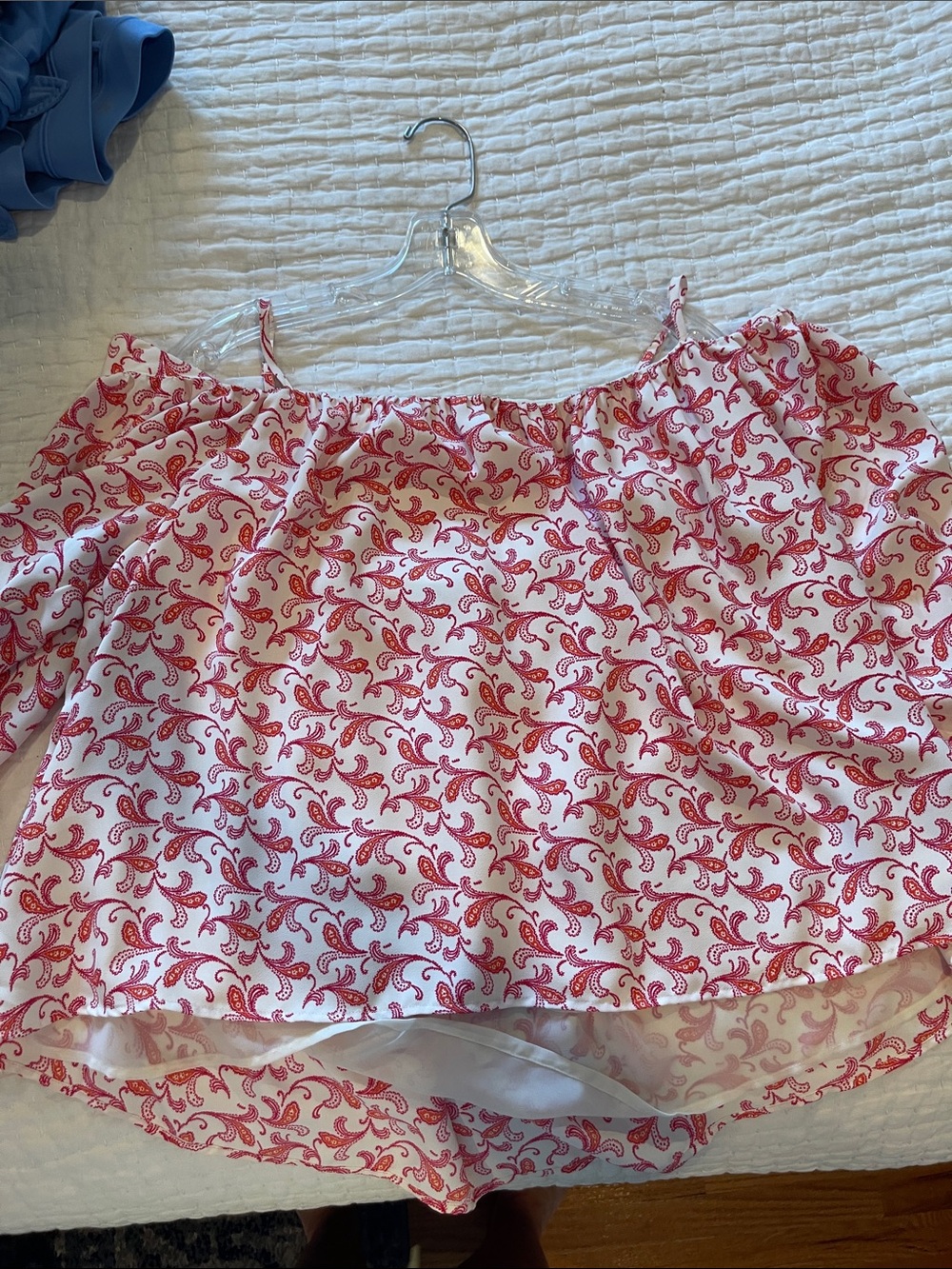 Ann Taylor Cream and Pink Paisley off the shoulder Blouse